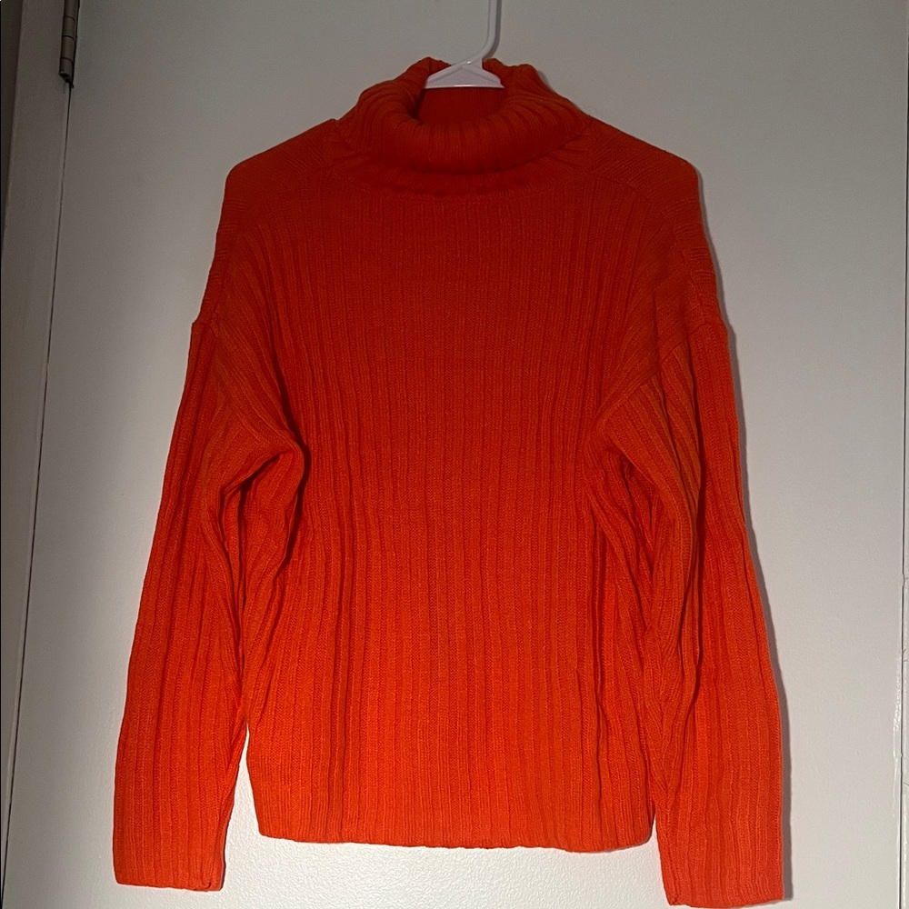 SHEIN Ribbed Cowl Neck Sweater in Bright Orange